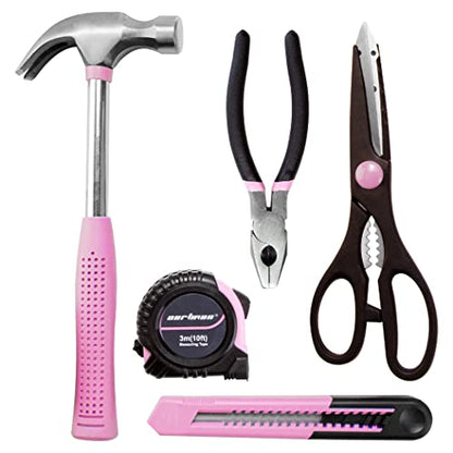 CARTMAN Home Tool Set Kit, Basic Household Hand Tools with Storage Case Light Pink - color: Light Pink