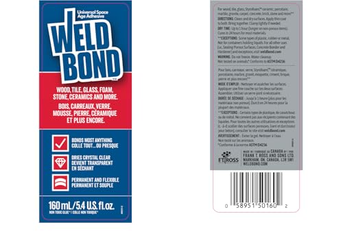 Weldbond Multi-Surface Strong Glue – Fast Drying Glue for Wood, Tile, Ceramic, Pottery, Glass & More – Heavy Duty Adhesive for Mosaic, Crafts, Wood Working & Repairs – 5.4oz (160ml), 1 Pack - size: 1 Pack
