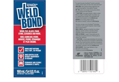 Weldbond Multi-Surface Strong Glue – Fast Drying Glue for Wood, Tile, Ceramic, Pottery, Glass & More – Heavy Duty Adhesive for Mosaic, Crafts, Wood Working & Repairs – 5.4oz (160ml), 1 Pack - size: 1 Pack