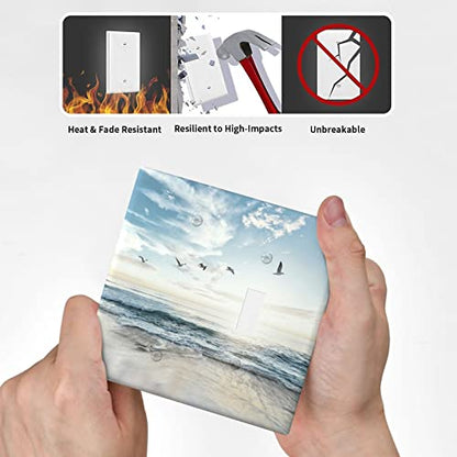 Beach Ocean Scenery Combination Wall Plate 2 Gang 1 Blank 1 Toggle Light Switch Cover Decorative Switch Plate Outlet Cover, 4.5 x 4.5 Inch - color: 1 Blank 1 Toggle Wall Plate