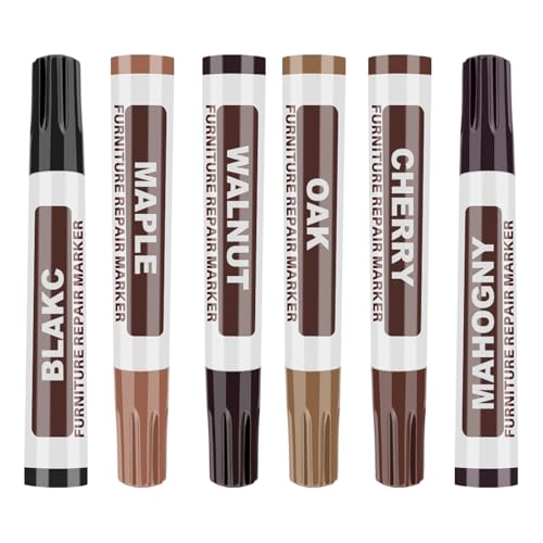 Wood Touch Up Markers 6 Colors - Professional Furniture Markers Touch Up for Floor Repair Kit, Wood Floor Scratch Repair for Stains, Scratches, Desks, Tables,and Wood Floors