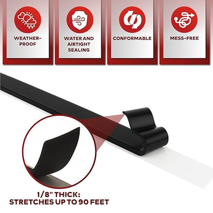 XFasten Butyl Tape Black, 1/2 in x 30 ft x 1/8 in – Easy-to-Work-with Automotive Butyl Sealant Tape, Mess-Free Rubber Caulk for RV, EPDM Putty for Window, Headlight, Roof, Windshield, and Car Doors - size: 1/2” x 1/8” x 30', Single Pack