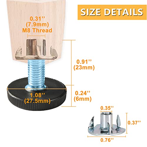 WAFJAMF 24 PCS M8 Thread Adjustable Furniture Levelers Screw in Threaded, Steel Screw Feet Leveling Legs Screw On w/T-Nuts Glide for Table, Chair, Furniture Leg (M8 Thread) - size: M8-24PCS-With Inserts