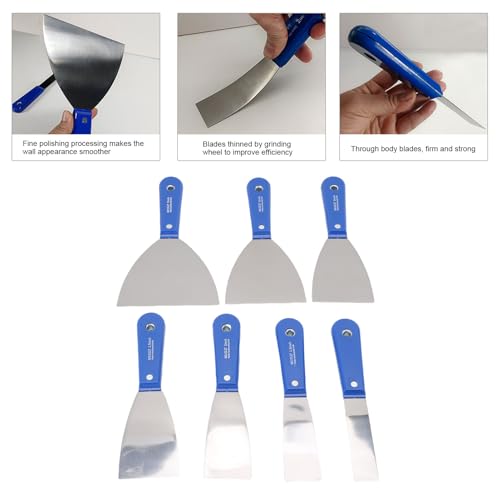 Putty Knife Set, 7 Pack, Carbon Steel Paint Scraper Tool with Storage Bag, for Applying Plaster Repairing Drywall Removing Wallpaper, 1 in 1.5in 2in 2.5in 3in 4in 5in