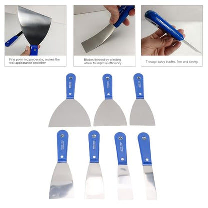 Putty Knife Set, 7 Pack, Carbon Steel Paint Scraper Tool with Storage Bag, for Applying Plaster Repairing Drywall Removing Wallpaper, 1 in 1.5in 2in 2.5in 3in 4in 5in