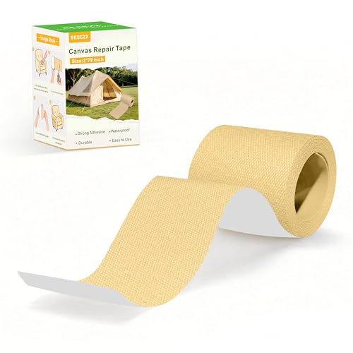 Besezx Canvas Repair Tape,Outdoor Gear Patch, 3x79 Inches,Waterproof Self-Adhesive Fabric Repair Tape for Repairing Boat Covers,Sun Shades,Sofas,Tents,Lounge Chairs,Awnings (Beige Yellow) - color: Beige Yellow, size: 3*79 inch