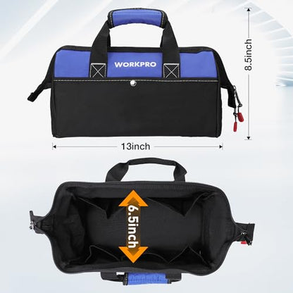 WORKPRO 13-inch Tool Bag, Wide Mouth Tool Tote Bag with Inside Pockets for Tool Storage - color: Blue