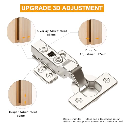 2pcs Professional Grade Half Overlay Soft Close Cabinet Hinges Frameless Concealed Cabinet Door Hinges European Soft Closing Four-Hole Mounting Plate Hinges Nickel Plated Finish - color: Half Overlay, size: 1 Pair
