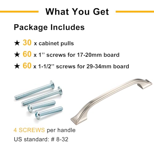 30 Pack Brushed Nickel Cabinet Pulls 3 Inch Satin Nickel Cabinet Handles Nickel Hardware for Kitchen Cabinets 8222 Drawers Bedroom Dresser Bathroom Vanity Cupboard - color: Brushed Nickel, size: 3 Inches, style: 30 Pack Arch Pull