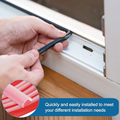 PATIKIL Silicone Weather Stripping Door Seal, 19.7 ft D Shape Weather Stripping Self Adhesive Door Seal Strip for Door Frame, Window Sealing, Large Gap, 15/32" Wx5/128 Tx15/64 H, Clear/Red - size: 19.7 ft Long, 15/32"Wx5/128"Tx15/64"H