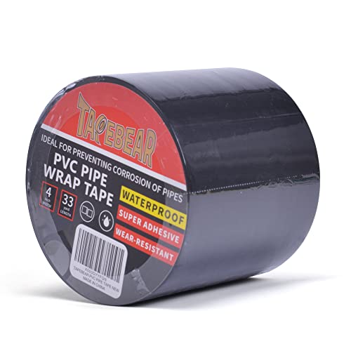 TAPEBEAR Corrosion Protection Pipe Tape, Wrap Pipe Tape for Drain Pipe, Metal & Electrical Piping, Anti-Corrosion Water Leak Proof PVC Tape, 4 Inch X 33 Yds, Black - size: 4inch x 33yard