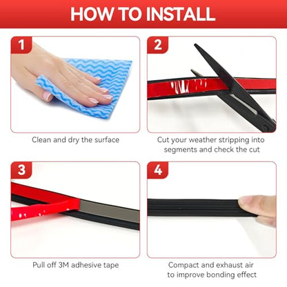 Ribbed Foam Rubber Seal, EPDM Rubber Weather Stripping with 3M 4011 Acrylic Foam Tape Self-Adhesive Bulkhead Seal Gasket Strip for Garage Door/Window/RV/Boat/Automotive/Marine (0.5" W, 25Ft)