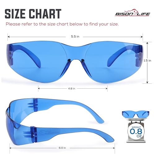 BISON LIFE Clear Safety Glasses – ANSI Z87.1 Scratch & Impact Resistant Wrap Around Eye Protection Goggles for Men & Women - color: Blue/Blue
