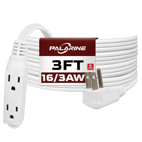 Flat Plug Extension Cord with 3 Outlets Extender, Indoor Extension Cord Power Strip, 16 Gauge 3FT White 3 Prong, 16/3 SPT-3 13A, UL Listed - color: White, size: 3 FT