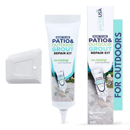 PentaUSA Outdoor Grout - Premixed Patio Grout in a Tube, Ready to Use Polymeric Sand for Pavers, Repairs Stone Joints, Driveways, Entryways, Gardens - Includes Grout Float (14oz / Natural Sand Color) - style: Outdoors