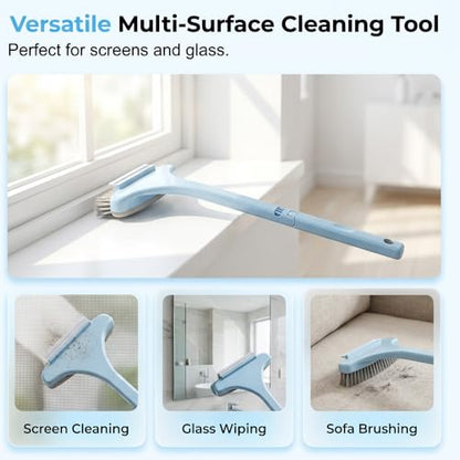 Window Screen Cleaning Brush, 2 in 1 Window Screen Cleaner Tool with Squeegee, Mesh Screen Cleaner, Multi-Purpose Cleaning Brush for Patio, Door, Porch Screens (White+Green) - color: White+green