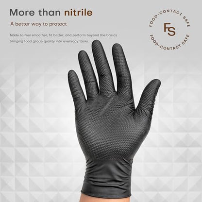 SUPER+ HEAVY DUTY Nitrile Gloves 8 Mil Diamond Texture Disposable Chemical Resistant Powder &Latex Free Food Safe Black 50 Ct - color: X-large (Iron-grey)