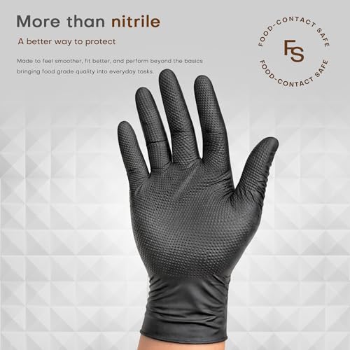 SUPER+ HEAVY DUTY Nitrile Gloves 8 Mil Diamond Texture Disposable Chemical Resistant Powder &Latex Free Food Safe Black 50 Ct - color: Smal (Iron-grey)