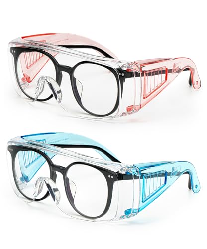 UNCO- Safety Goggles Over Glasses, Protective Goggles, Anti Fog, Work, Safety Glasses Over - color: Light Blue and Light Pink, size: 2 Pack