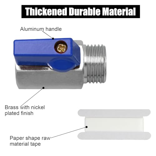 1/2" Brass Mini Ball Valve with PTFE Sealing Tape, NPT Thread Female and Male Shut-Off Valves, Hot Water Drain Valve for RV or Trailer Water Heater Maintenance (Blue) - color: Blue