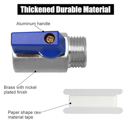 1/2" Brass Mini Ball Valve with PTFE Sealing Tape, NPT Thread Female and Male Shut-Off Valves, Hot Water Drain Valve for RV or Trailer Water Heater Maintenance (Blue) - color: Blue
