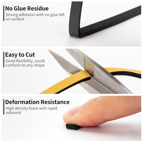 Yotache Foam Seal Tape 1/4" W X 1/8" T, High Density Adhesive Foam Weather Strip Seal for Window and Door, 26 Ft Length - size: 1/4"x1/8"x26 FT