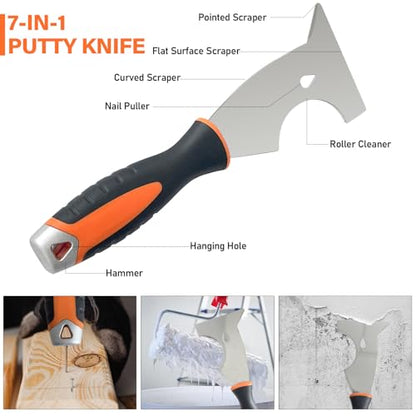 Drywall Hand Tool Kit, 5Pcs Stainless Steel Putty Knife Scrapers Taping Knife with Mud Pan for Drywall Repairing, Paint Scraping and Wallpaper Removing (6pcs-O) - color: 6pcs-o