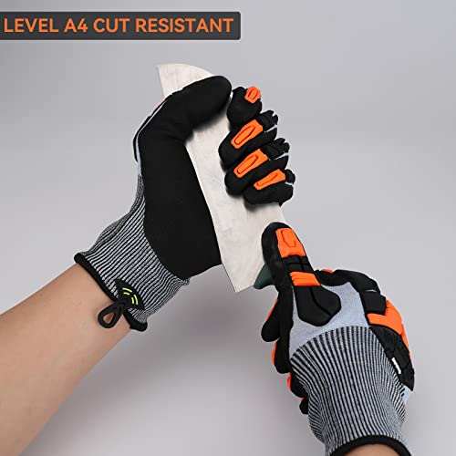Safety Work Gloves with Impact Protection for Men Women, Touch Screen Anti-Slip TPR Heavy Duty Gloves with Nitrile Grip, Cut Resistant Gloves for Mining/Gardening/Farming/Construction (Medium) - size: Medium
