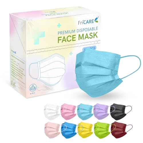 FriCARE Face Masks Disposable for Adults, 4 Ply ASTM Level 3, Individually Wrapped Mask for Allergy Protection, 100 Pack, Assorted Light Color - color: Assorted Light Color