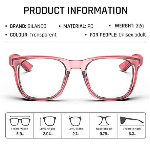 DILANCO Clear Safety Glasses Goggles With Side Shields for Women Men,Fog & Scratch-Resistant Complete UV Protection Eyewear - color: Pink
