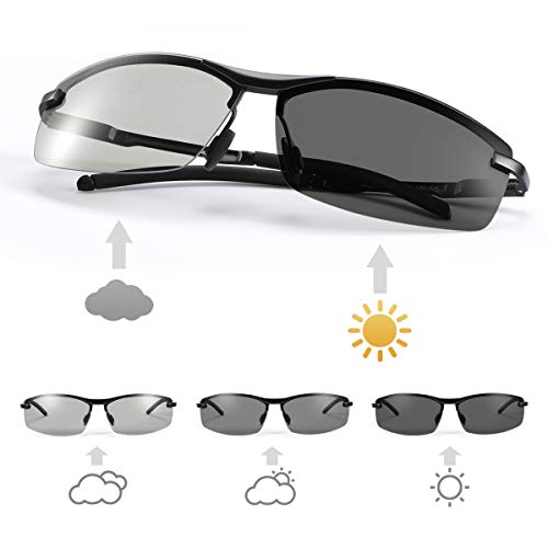 YIMI Men Photochromic Polarized Sports Sunglasses Cycling Fishing Driving Glasses UV Protection Eyeglasses Anti Glare Eyewear - color: A557 Black
