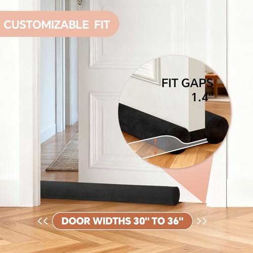 Superior Velvet Under Door Draft Stopper, 30'' to 36'' Adjustable Door Gap Filler, Double-Sided Windproof Seal, Easy-Install, Blocks Noise, Cold, Light, Dust & More