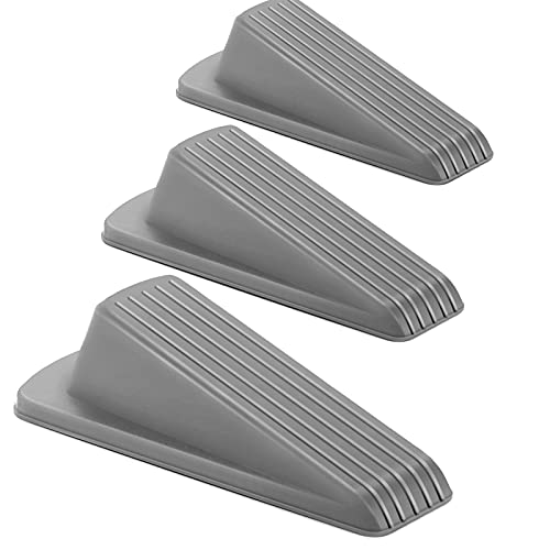 Crosize 3 Pack Rubber Door Stoppers for Floor, Door Stop Wedge for Heavy Duty Door, Gray - color: Gray, size: Standard 3 Pack