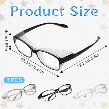 Qianyu 3 Pack Safety Glasses Nurses Goggles Anti Fog Protective Eyewear Square Clear Stylish Lab Goggles Scratch Side Shields Eyewear Light Eye Glasses for Women Men Adults Essentials