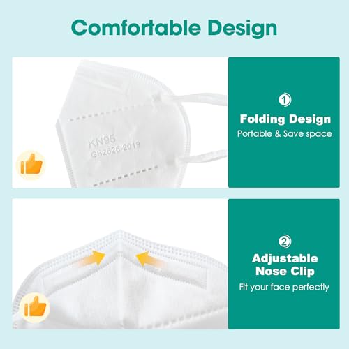 LEMENT KN95 Face Masks,100 Pack Breathable Cup Dust Disposable Masks For Adults,White - color: Adult-100 Pack-white