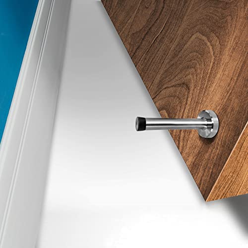 Long Door Stops, Stainless Steel Door Stopper, 5 Inch Commercial Doorstop Door Holder Wall Mounted, Large Modern Brushed Metal Solid Door Bumper Rubber Tip, Heavy Duty Door Stopper
