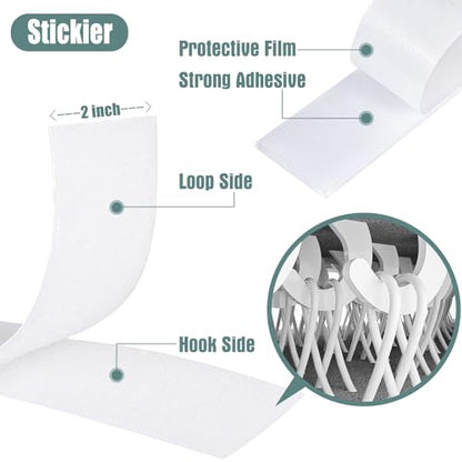 Navona 27Ft x 2 Inch Hook and Loop Strips with Adhesive, Heavy Duty Self Adhesive Tape with Back, Strong Sticky Back Fastener Roll for Home, Office, School, Crafting, White - color: 2in x 27ft-white