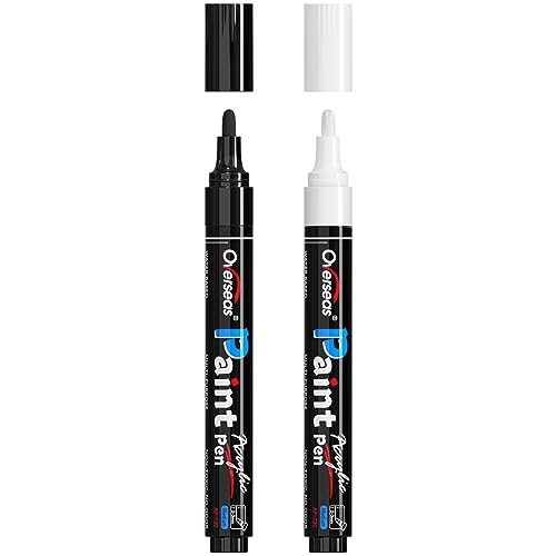 Overseas White & Black Paint Pens Paint Markers - Permanent Acrylic Markers 2 Pack, Water Based, Quick Dry, Waterproof Marker Pen for Rock, Wood, Plastic, Metal, Canvas, Glass, Mugs. Medium Tip - color: White&Black