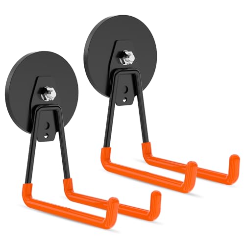 ENUODA Strong Magnetic Hooks 12 Pcs Neodymium Magnet Garage Hooks Anti-Slip Magnet Tool Holder for Hanging Broom, Mop, Shovel, Bridle, Drill, Toolbox, Locker, Container, Tool Chest, 2PCS - color: Orange_L Hooks, size: Large