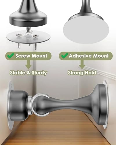 Door Stoppers Magnetic Door Catch, Stainless Steel Magnetic Door Stop 1 Pack, Double-Sided Adhesive Tape, No Drilling, Screws for Stronger Mount, Holder Your Door Open for Wide Doors - style: 2 Pack Gray