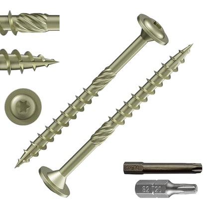 Wensilon (1 lbs)#10 x 2-1/2" Yellow Lag Screws, Structural Wood Screw, Heavy Duty Construction Screw, Rust Resistant, Washer Head, Black Coated Exterior Wood Screws, Star Drive with Bit - color: Yellow, size: #10 x 2-1/2"