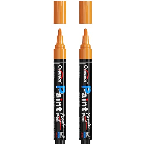 Overseas Orange Paint Pens Paint Markers - Permanent Acrylic Markers 2 Pack, Water Based, Quick Dry, Waterproof Marker Pen for Rock, Wood, Plastic, Metal, Canvas, Glass, Fabric, Mugs. Medium Tip - color: Orange