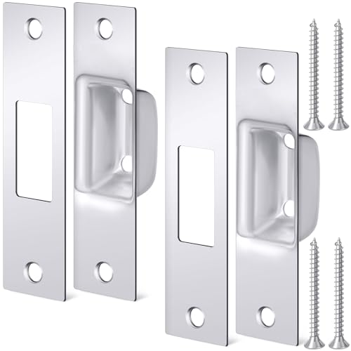 Hicarer 2 Pcs Box Strike Plate 1-1/4" x 4-7/8" Door Lock Striker Plate Deadbolt Strike Plates Universal Latch Restorer Security Latch Restorer for Exterior Doors Home Office Residential Use(Silver) - color: Silver