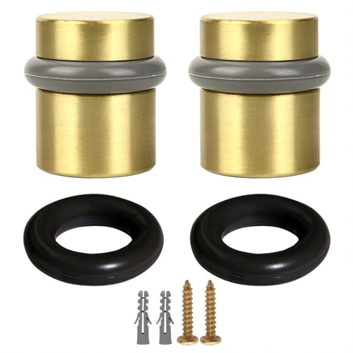Design House Modern Cylindrical Door Stop – Satin Brass Floor Rubber Bumper, 2-Pack – Design House, 188185 - color: Satin Brass, size: 2 Pack, style: Modern Cylindrical Doorstop
