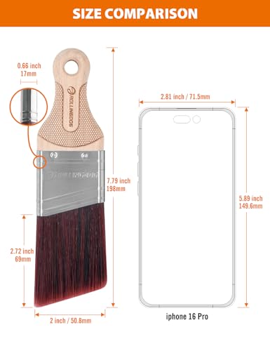 ROLLINGDOG 2 Inch Trim Brush - Short Handle Angled Paint Brush for Painting Walls, Furniture, Cutting in, Trim, Detail Painting - color: Wooden Handle(pack of 1)