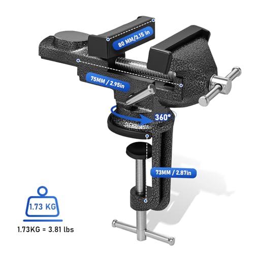 3.1 In Portable Bench Vise, 360° Swivel Base Clamp-On Table Vise – Multi-Purpose Tool for Golf Grip Kit, Woodworking, Crafting, Model Making, Metalworking & DIY - size: 3.1 in