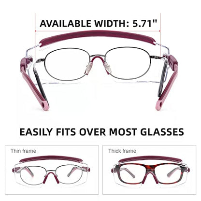 UKNOW Safety Goggles Over Glasses, Anti Fog Safety Glasses with Clear Wraparound Lens, ANSI Z87.1 Protective Eyewear - color: Burgundy