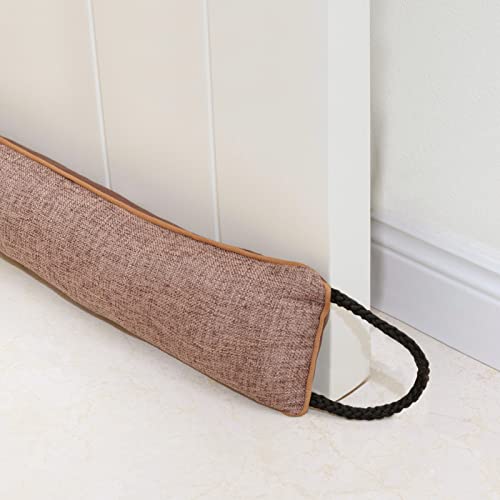 Marwood Under Door Draft Stopper 36 inch Wind Stopper for Door & Window, Weighted French Air Draft Stopper Front Door Snake Noise Blocker for Bottom of Door with Hanging Loops - Brown - color: Brown Strip, size: 36 inch