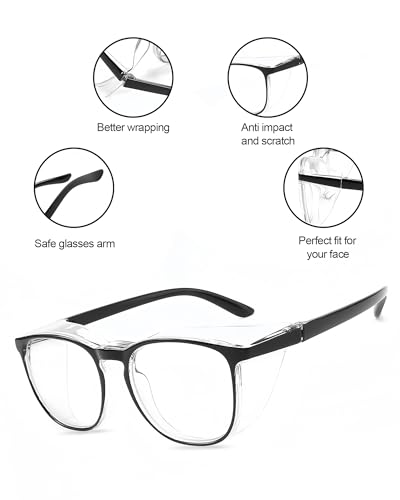 Stylish Safety Glasses Goggles for Women Girls Anti-fog Glasses Protective Eyewear Clear Glasses - color: 1 Pack: Black