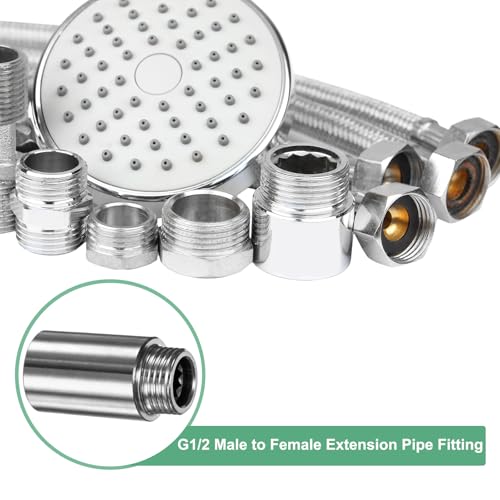 M METERXITY Shower Head Extension Arm, Stainless Steel G1/2 Male to Female Extension Pipe Fitting Adapter with PTFE Thread Seal Tape for Shower/Faucet, Pipe Plumbing Coupler 1.97"/50mm 2-Pack - size: 2"/50mm